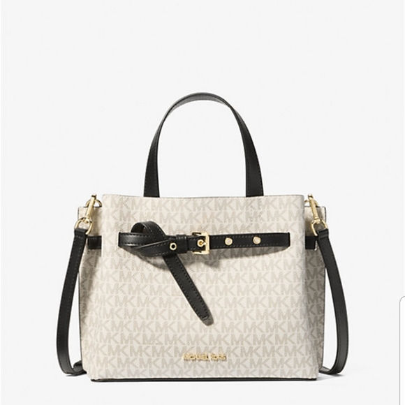 Michael Kors Emilia Small Logo Satchel Crossbody Bag Black And White NWT - Picture 1 of 6